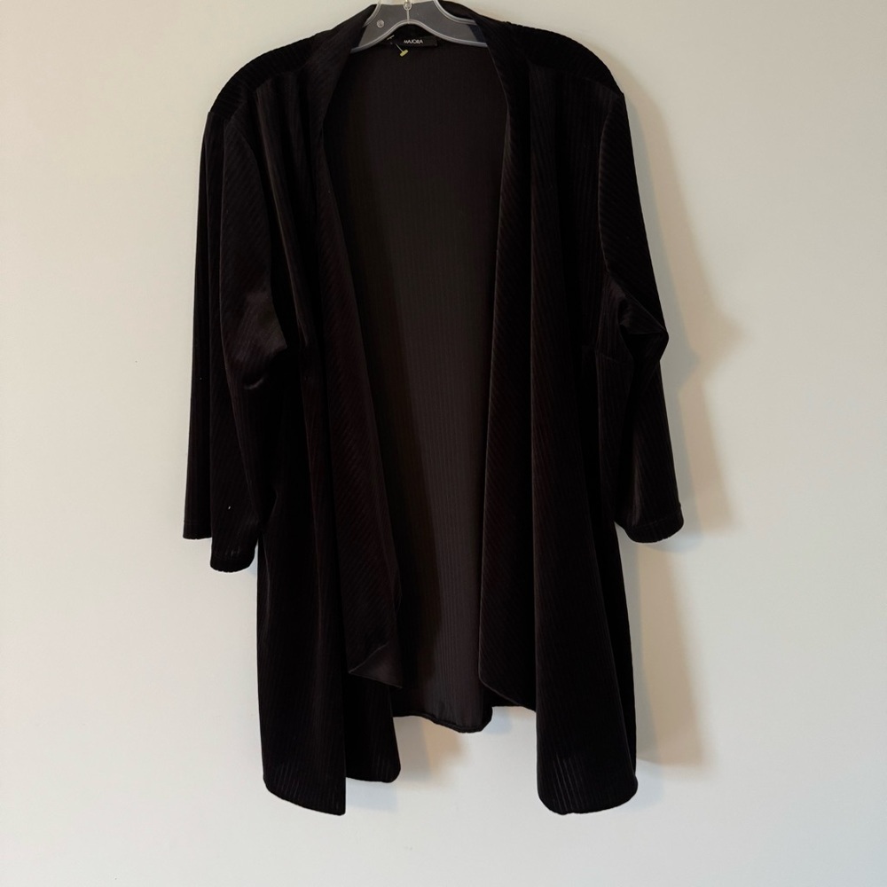 Majora Elegant Black Lagenlook Women's velvety waterfall Ribbed Sweater L/XL
